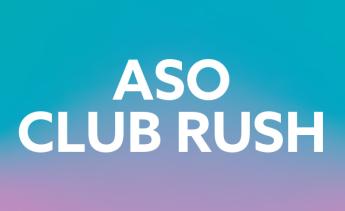 ASO Club Rush type on a blue and purple gradient