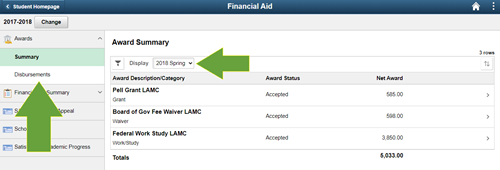 Financial Aid Award Screenshot
