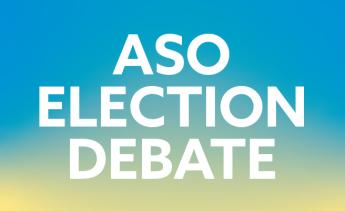 ASO Election Debate on a blue and yellow gradient