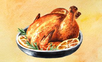 Illustration of a cooked turkey on a watercolor background