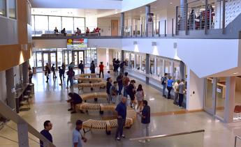 Students enrolling in classes in the Student Services Building